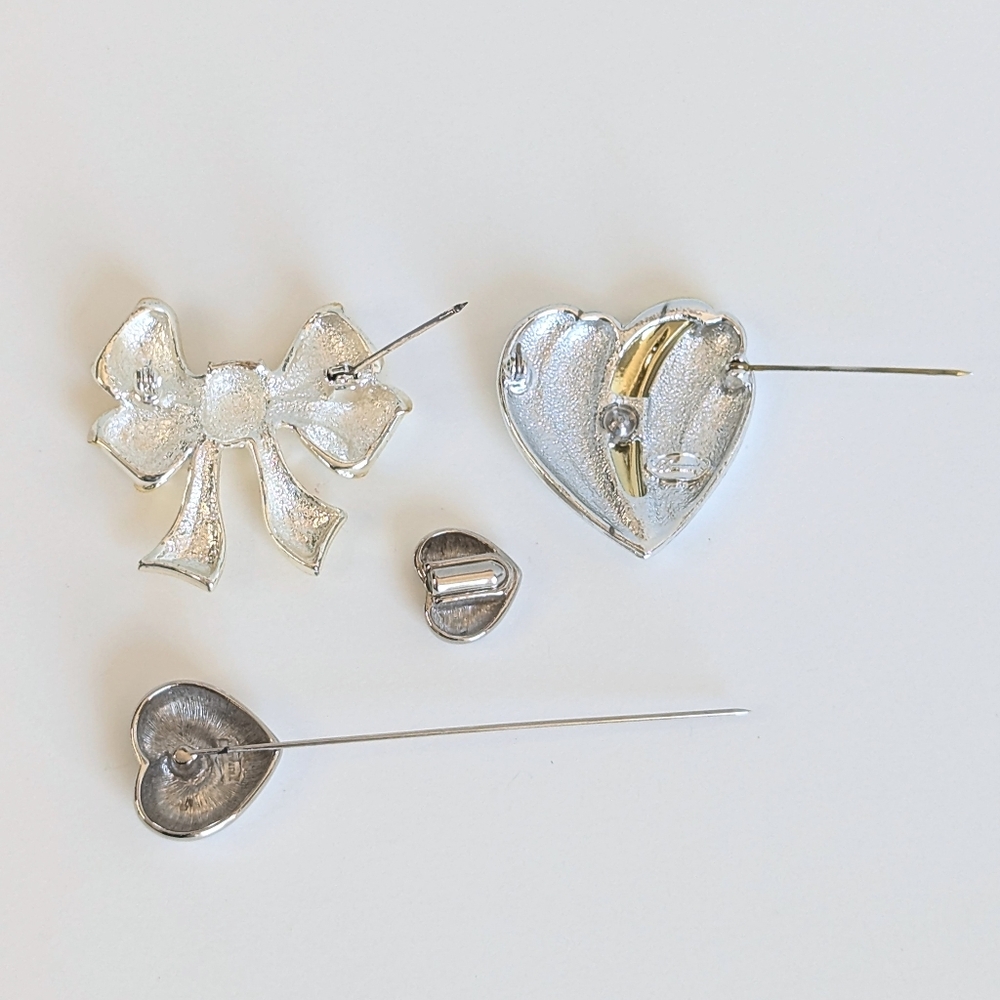 Vintage Lot/ 3 Gold Silver Tone Bow Heart Brooch Mixed Metal Unsigned, Danecraft - Picture 4 of 8